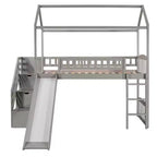 Lit mezzanine cabane pour enfants avec toboggan et tiroirs de rangement, lit en bois pour enfants taille jumeau hauteur basse
