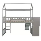 Lit mezzanine cabane pour enfants avec toboggan et tiroirs de rangement, lit en bois pour enfants taille jumeau hauteur basse