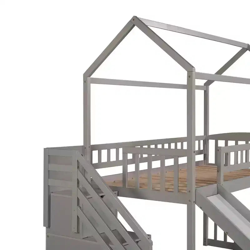 Lit mezzanine cabane pour enfants avec toboggan et tiroirs de rangement, lit en bois pour enfants taille jumeau hauteur basse