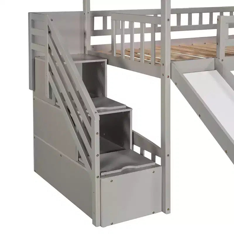 Lit mezzanine cabane pour enfants avec toboggan et tiroirs de rangement, lit en bois pour enfants taille jumeau hauteur basse
