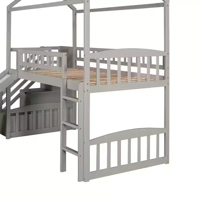 Lit mezzanine cabane pour enfants avec toboggan et tiroirs de rangement, lit en bois pour enfants taille jumeau hauteur basse