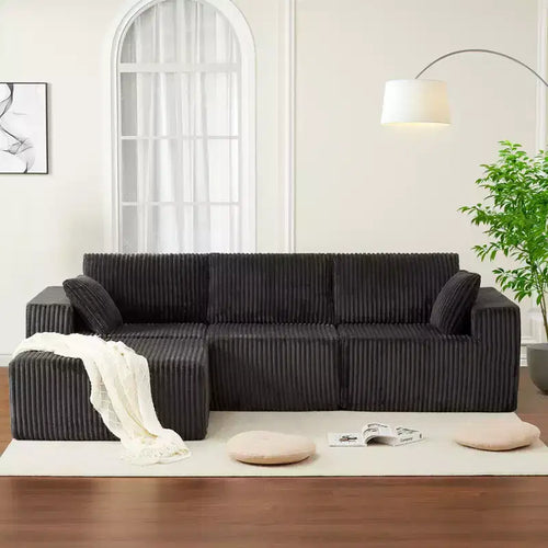 108 in Modular Sectional Sofa, Corduroy Sponge Compression Sofas with Deep Seat, Memory Foam Sofa for Living Room Bedroom, No Assembly Required