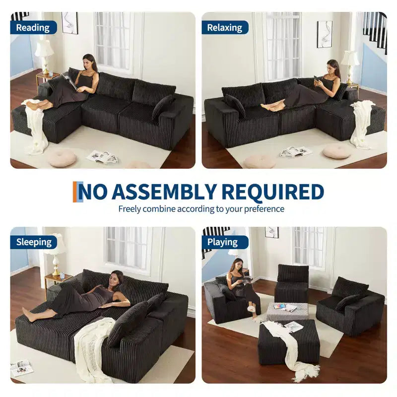 Canapé modulable 108 pouces, canapé-lit en velours côtelé avec assise profonde, canapé en mousse à mémoire de forme pour salon et chambre, aucun assemblage requis