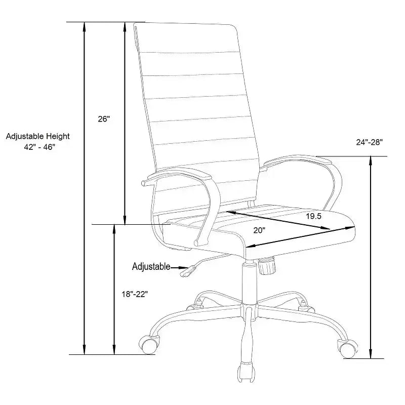 Chaise de bureau ergonomique en similicuir bleu, hauteur réglable 38 po, avec roulettes pivotantes