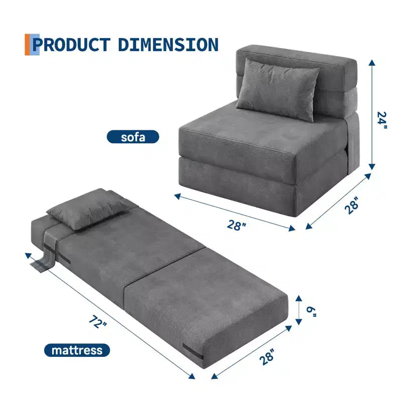 Canapé-lit pliant, fauteuil de couchage convertible 4-en-1 avec oreiller, canapé-lit futon simple avec soutien dorsal, chaise-lit pliante portable confortable