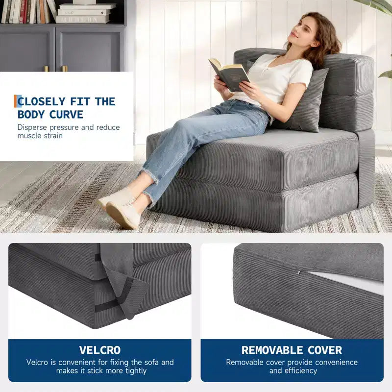 Canapé-lit pliant, fauteuil de couchage convertible 4-en-1 avec oreiller, canapé-lit futon simple avec soutien dorsal, chaise-lit pliante portable confortable