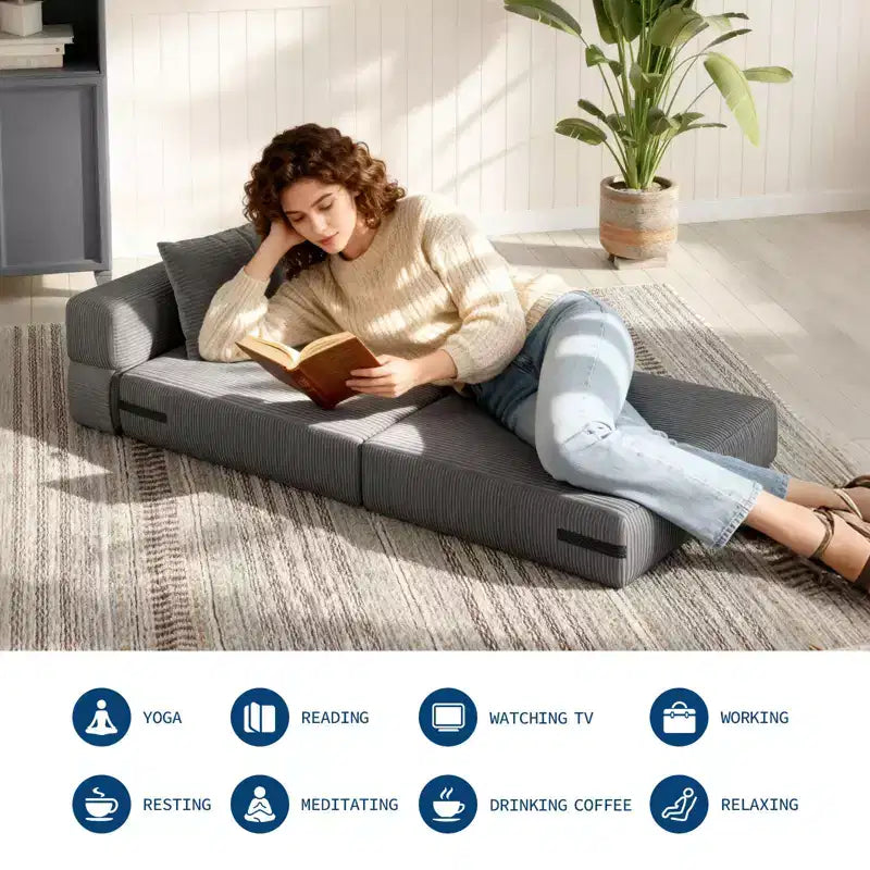 Canapé-lit pliant, fauteuil de couchage convertible 4-en-1 avec oreiller, canapé-lit futon simple avec soutien dorsal, chaise-lit pliante portable confortable
