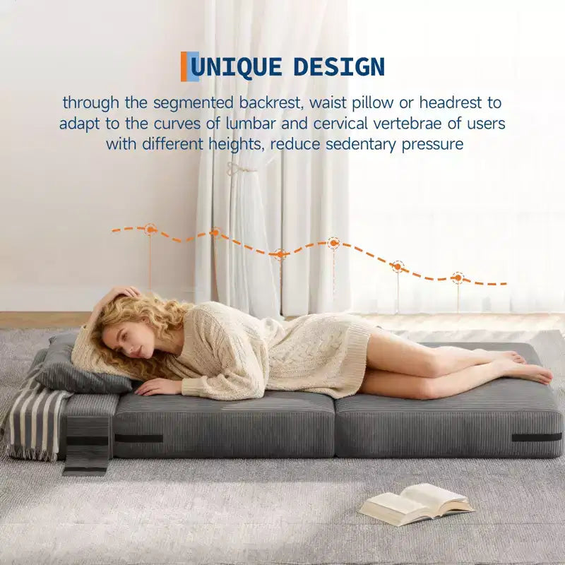 Canapé-lit pliant, fauteuil de couchage convertible 4-en-1 avec oreiller, canapé-lit futon simple avec soutien dorsal, chaise-lit pliante portable confortable