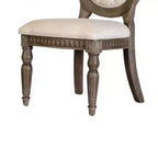 Lot de 2 chaises de salle à manger, bois de chêne vieilli, tissu beige capitonné
