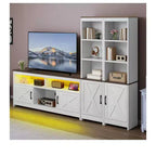 Meuble TV de ferme pour téléviseur de 65 pouces, centre de divertissement à LED avec rangement et prises de courant, meuble TV avec étagères pour salon