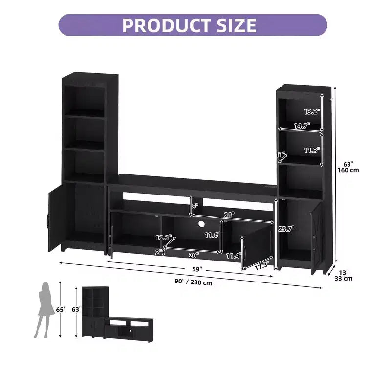 Meuble TV de ferme pour téléviseur de 65 pouces, centre de divertissement à LED avec rangement et prises de courant, meuble TV avec étagères pour salon