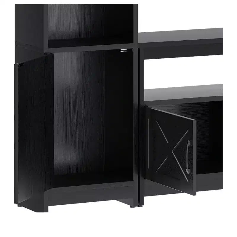 Meuble TV de ferme pour téléviseur de 65 pouces, centre de divertissement à LED avec rangement et prises de courant, meuble TV avec étagères pour salon