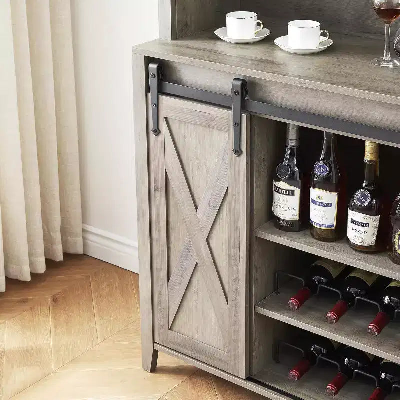 Buffet de bar à café de ferme de 70 po avec porte coulissante, grand rangement avec 7 étagères réglables