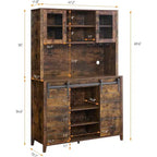 Buffet de bar à café de ferme de 70 po avec porte coulissante, grand rangement avec 7 étagères réglables