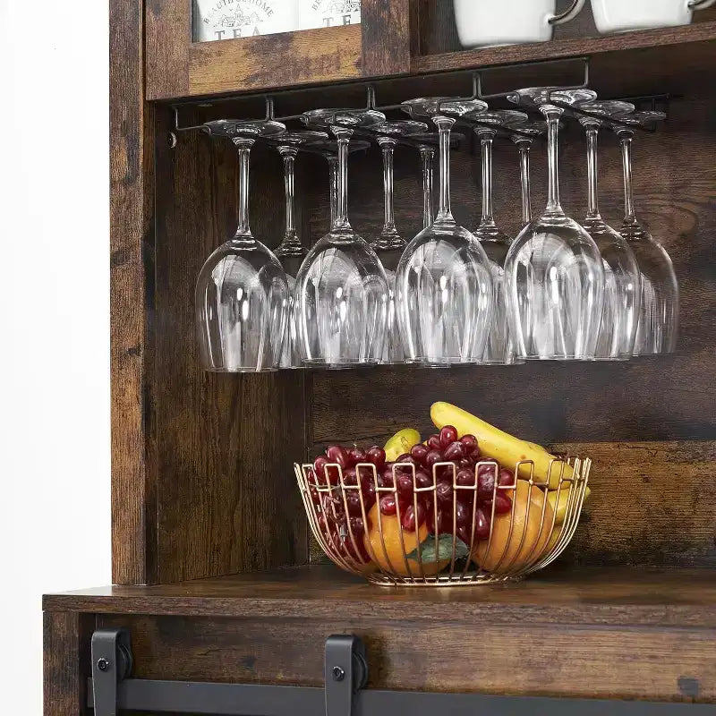 Buffet de bar à café de ferme de 70 po avec porte coulissante, grand rangement avec 7 étagères réglables