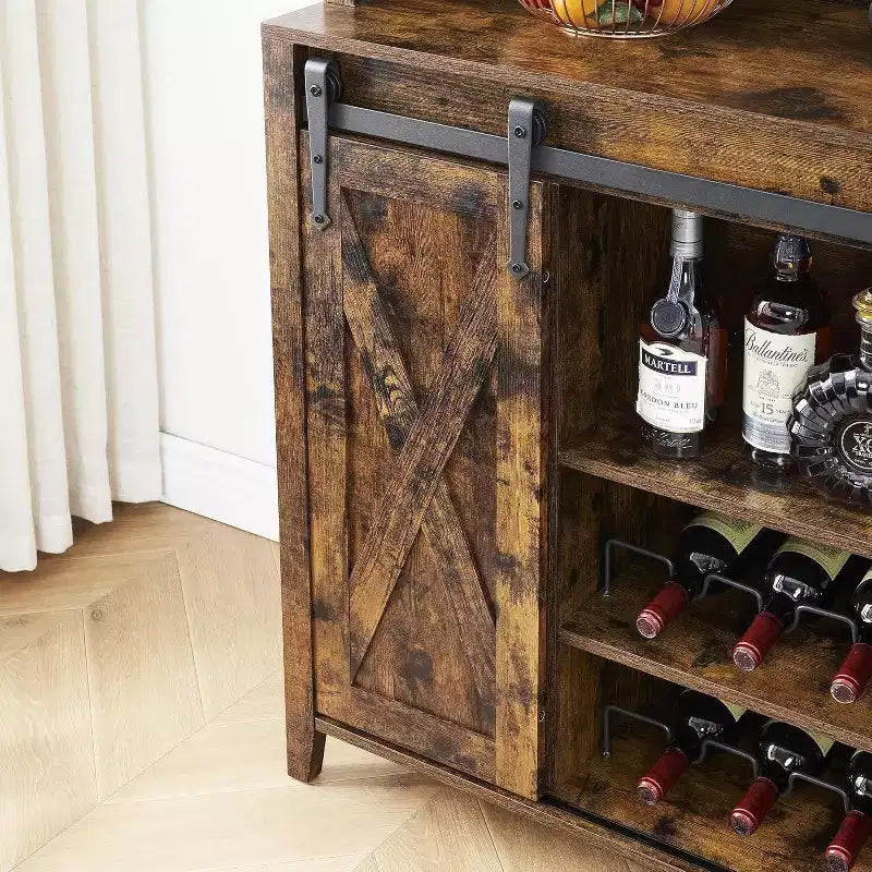 Buffet de bar à café de ferme de 70 po avec porte coulissante, grand rangement avec 7 étagères réglables