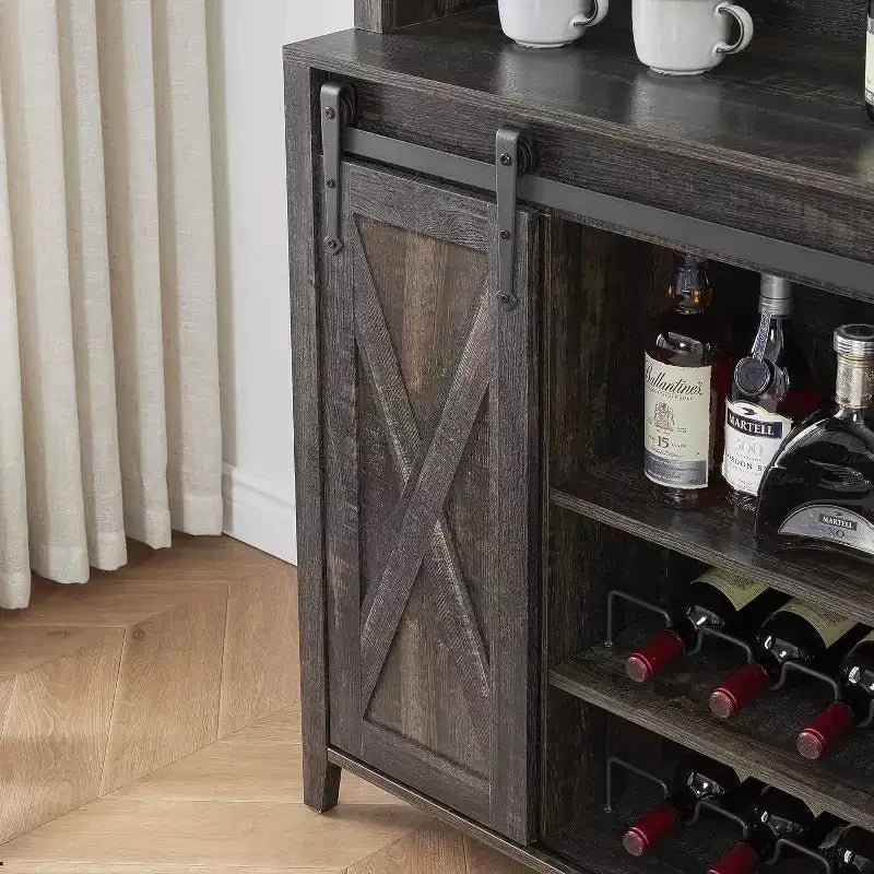 Buffet de bar à café de ferme de 70 po avec porte coulissante, grand rangement avec 7 étagères réglables