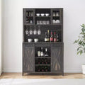 70 Tall Farmhouse Coffee Bar Cabinet with Sliding Barn Door, Ample Storage Buffet with 7 Adjustable Shelves