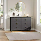 Commode de chambre à trois tiroirs avec poignées métalliques, convenant comme meuble TV ou armoire de rangement en bois pour chambres, salons ou couloirs.