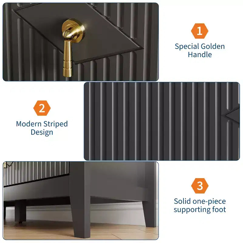 Commode de chambre à trois tiroirs avec poignées métalliques, convenant comme meuble TV ou armoire de rangement en bois pour chambres, salons ou couloirs.