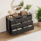 Commode de chambre à trois tiroirs avec poignées métalliques, convenant comme meuble TV ou armoire de rangement en bois pour chambres, salons ou couloirs.