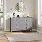 Commode de chambre à trois tiroirs avec poignées métalliques, convenant comme meuble TV ou armoire de rangement en bois pour chambres, salons ou couloirs.