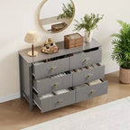Commode de chambre à trois tiroirs avec poignées métalliques, convenant comme meuble TV ou armoire de rangement en bois pour chambres, salons ou couloirs.