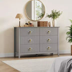 Commode de chambre à trois tiroirs avec poignées métalliques, convenant comme meuble TV ou armoire de rangement en bois pour chambres, salons ou couloirs.