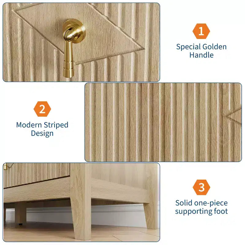 Commode de chambre à trois tiroirs avec poignées métalliques, convenant comme meuble TV ou armoire de rangement en bois pour chambres, salons ou couloirs.