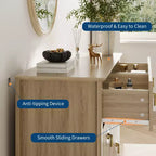 Commode de chambre à trois tiroirs avec poignées métalliques, convenant comme meuble TV ou armoire de rangement en bois pour chambres, salons ou couloirs.