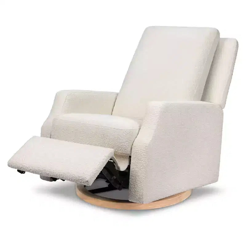 Fauteuil inclinable et planeur pivotant électrique – Boucle ivoire avec base en bois clair