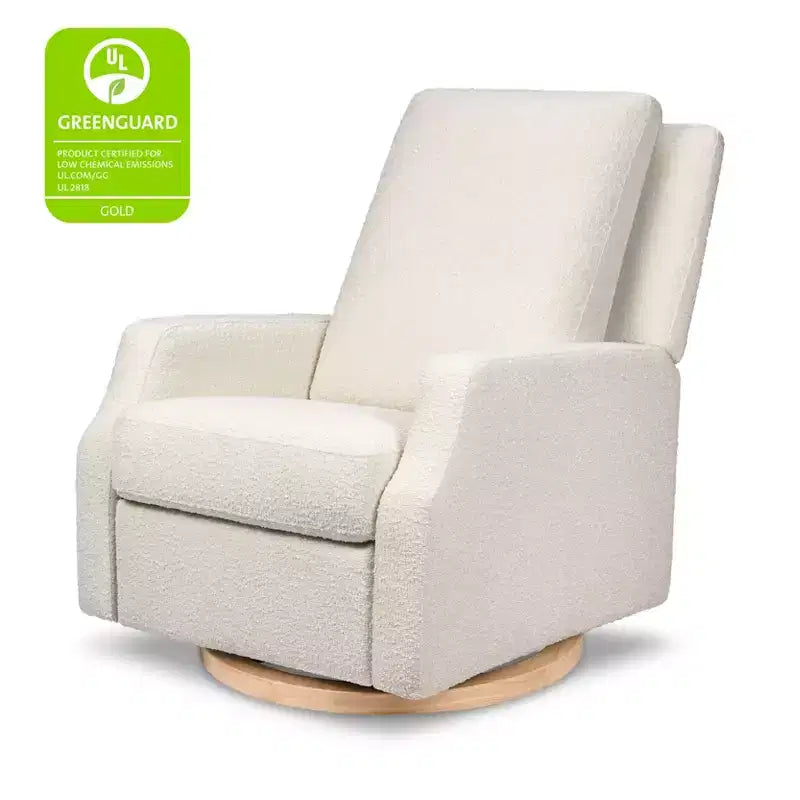 Fauteuil inclinable et planeur pivotant électrique – Boucle ivoire avec base en bois clair