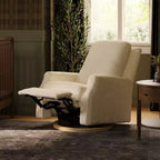 Fauteuil inclinable et planeur pivotant électrique – Boucle ivoire avec base en bois clair