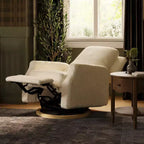 Fauteuil inclinable et planeur pivotant électrique – Boucle ivoire avec base en bois clair