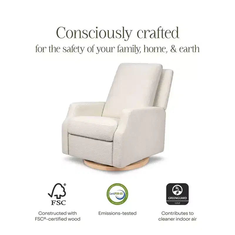 Fauteuil inclinable et planeur pivotant électrique – Boucle ivoire avec base en bois clair