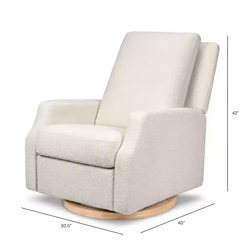 Fauteuil inclinable et planeur pivotant électrique – Boucle ivoire avec base en bois clair
