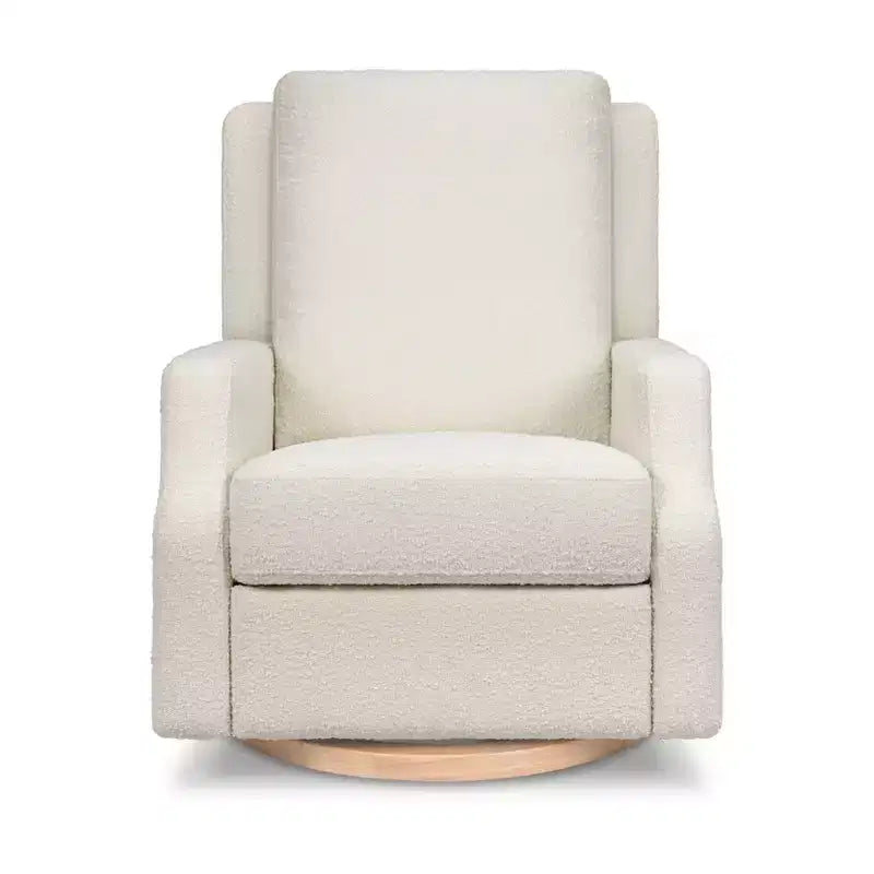 Fauteuil inclinable et planeur pivotant électrique – Boucle ivoire avec base en bois clair