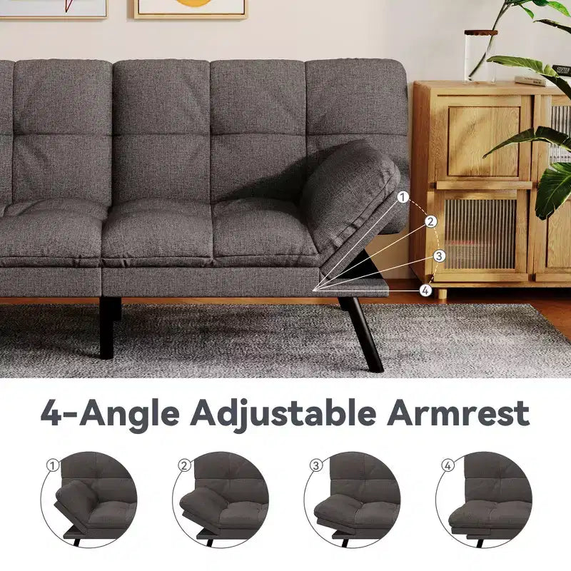 Canapé-lit futon convertible 71", futon moderne en lin avec coussin détachable, dossier et accoudoirs réglables