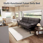 Canapé-lit futon convertible 71", futon moderne en lin avec coussin détachable, dossier et accoudoirs réglables