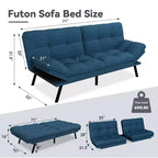 Canapé-lit futon convertible 71", futon moderne en lin avec coussin détachable, dossier et accoudoirs réglables