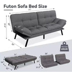 Canapé-lit futon convertible 71", futon moderne en lin avec coussin détachable, dossier et accoudoirs réglables