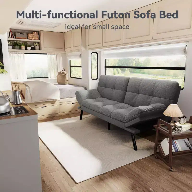 Canapé-lit futon convertible 71", futon moderne en lin avec coussin détachable, dossier et accoudoirs réglables