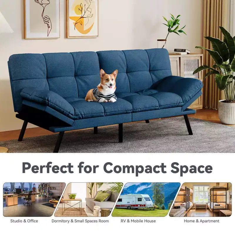 Canapé-lit futon convertible 71", futon moderne en lin avec coussin détachable, dossier et accoudoirs réglables