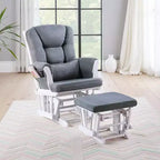 Royal Hampton Glider Manual Recliner Chair w Square Ottoman, White Wood, Gray