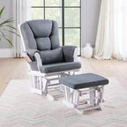 Fauteuil inclinable planeur avec repose-pieds carré, bois blanc, gris
