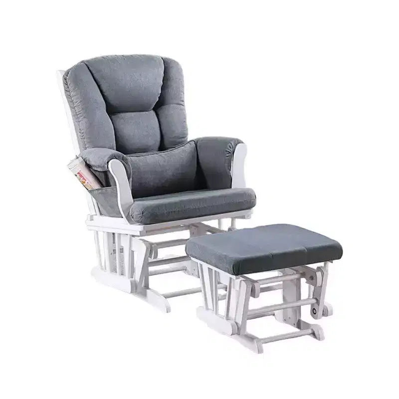 Fauteuil inclinable planeur avec repose-pieds carré, bois blanc, gris