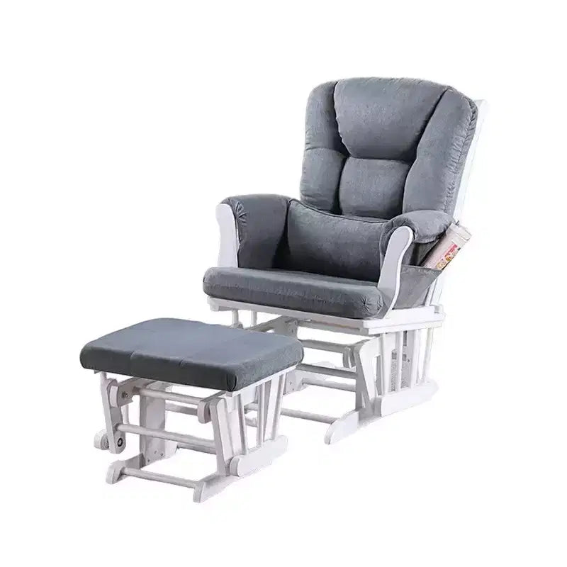Fauteuil inclinable planeur avec repose-pieds carré, bois blanc, gris