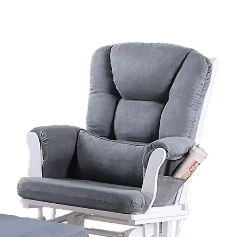 Fauteuil inclinable planeur avec repose-pieds carré, bois blanc, gris