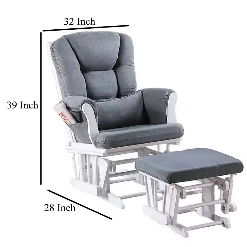 Fauteuil inclinable planeur avec repose-pieds carré, bois blanc, gris