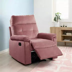 Fauteuil inclinable manuel, velours rose capitonné